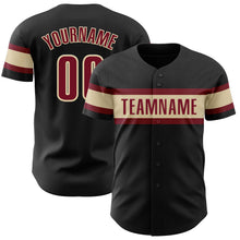 Load image into Gallery viewer, Custom Black Crimson-Cream Authentic Baseball Jersey