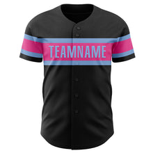 Load image into Gallery viewer, Custom Black Pink-Light Blue Authentic Baseball Jersey