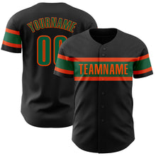 Load image into Gallery viewer, Custom Black Kelly Green-Orange Authentic Baseball Jersey