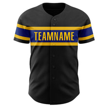 Load image into Gallery viewer, Custom Black Royal-Yellow Authentic Baseball Jersey