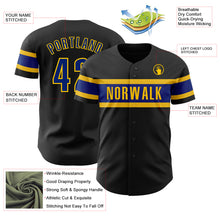 Load image into Gallery viewer, Custom Black Royal-Yellow Authentic Baseball Jersey