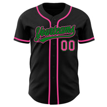 Load image into Gallery viewer, Custom Black Pink-Grass Green Authentic Baseball Jersey