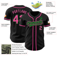 Load image into Gallery viewer, Custom Black Pink-Grass Green Authentic Baseball Jersey