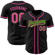Load image into Gallery viewer, Custom Black Pink-Aurora Green Authentic Baseball Jersey