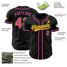 Load image into Gallery viewer, Custom Black Pink-Light Yellow Authentic Baseball Jersey