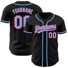 Load image into Gallery viewer, Custom Black Light Blue-Pink Authentic Baseball Jersey