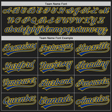 Load image into Gallery viewer, Custom Black Royal-Yellow Authentic Baseball Jersey