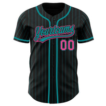 Load image into Gallery viewer, Custom Black Teal Pinstripe Pink Authentic Baseball Jersey