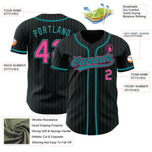 Load image into Gallery viewer, Custom Black Teal Pinstripe Pink Authentic Baseball Jersey