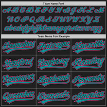 Load image into Gallery viewer, Custom Black Teal Pinstripe Pink Authentic Baseball Jersey