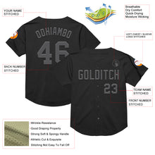 Load image into Gallery viewer, Custom Black Steel Gray Mesh Authentic Throwback Baseball Jersey