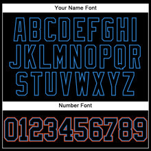 Load image into Gallery viewer, Custom Black Electric Blue-Orange Mesh Authentic Throwback Baseball Jersey