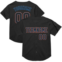 Load image into Gallery viewer, Custom Black Electric Blue-Orange Mesh Authentic Throwback Baseball Jersey