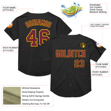 Load image into Gallery viewer, Custom Black Burgundy-Gold Mesh Authentic Throwback Baseball Jersey