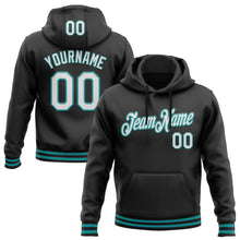 Load image into Gallery viewer, Custom Stitched Black White-Teal Sports Pullover Sweatshirt Hoodie