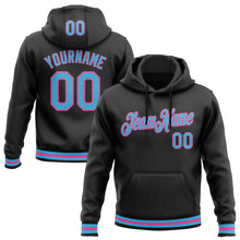 Load image into Gallery viewer, Custom Stitched Black Sky Blue-Pink Sports Pullover Sweatshirt Hoodie