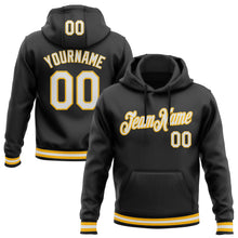 Load image into Gallery viewer, Custom Stitched Black White-Gold Sports Pullover Sweatshirt Hoodie