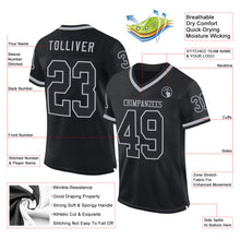 Load image into Gallery viewer, Custom Black Gray Mesh Authentic Throwback Football Jersey