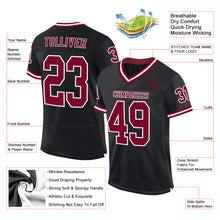 Load image into Gallery viewer, Custom Black Maroon-White Mesh Authentic Throwback Football Jersey