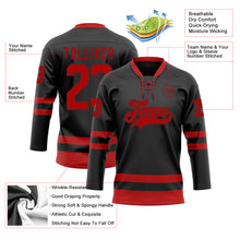Load image into Gallery viewer, Custom Black Red Hockey Lace Neck Jersey