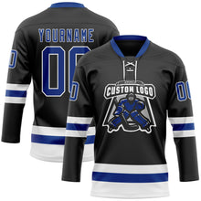 Load image into Gallery viewer, Custom Black Royal-White Hockey Lace Neck Jersey