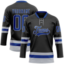 Load image into Gallery viewer, Custom Black Royal-Gray Hockey Lace Neck Jersey