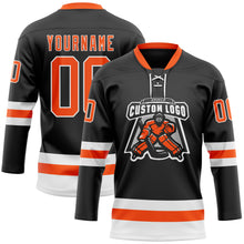 Load image into Gallery viewer, Custom Black Orange-White Hockey Lace Neck Jersey
