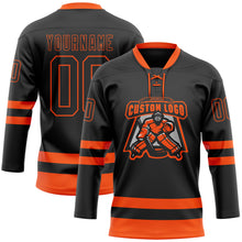 Load image into Gallery viewer, Custom Black Orange Hockey Lace Neck Jersey