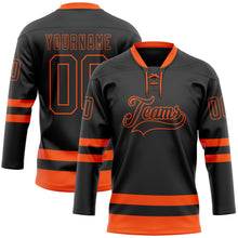 Load image into Gallery viewer, Custom Black Orange Hockey Lace Neck Jersey
