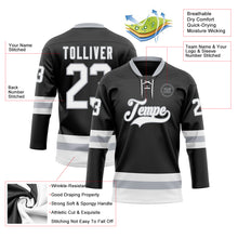 Load image into Gallery viewer, Custom Black White-Gray Hockey Lace Neck Jersey