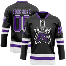 Load image into Gallery viewer, Custom Black Purple-White Hockey Lace Neck Jersey