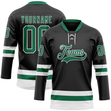 Load image into Gallery viewer, Custom Black Kelly Green-White Hockey Lace Neck Jersey