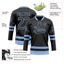 Load image into Gallery viewer, Custom Black Light Blue Hockey Lace Neck Jersey