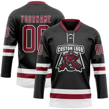 Load image into Gallery viewer, Custom Black Crimson-White Hockey Lace Neck Jersey