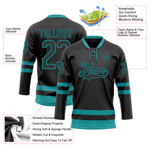 Load image into Gallery viewer, Custom Black Teal Hockey Lace Neck Jersey
