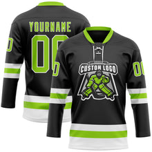 Load image into Gallery viewer, Custom Black Neon Green-White Hockey Lace Neck Jersey