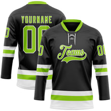Load image into Gallery viewer, Custom Black Neon Green-White Hockey Lace Neck Jersey