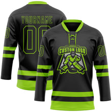 Load image into Gallery viewer, Custom Black Neon Green Hockey Lace Neck Jersey