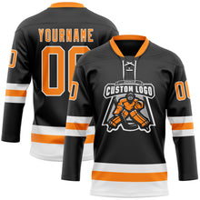 Load image into Gallery viewer, Custom Black Bay Orange-White Hockey Lace Neck Jersey