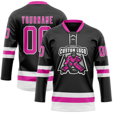 Load image into Gallery viewer, Custom Black Deep Pink-White Hockey Lace Neck Jersey