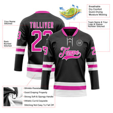 Load image into Gallery viewer, Custom Black Deep Pink-White Hockey Lace Neck Jersey
