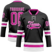 Load image into Gallery viewer, Custom Black Deep Pink-White Hockey Lace Neck Jersey