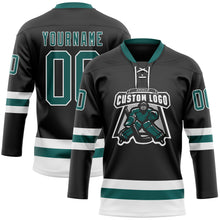 Load image into Gallery viewer, Custom Black Midnight Green-White Hockey Lace Neck Jersey