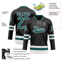 Load image into Gallery viewer, Custom Black Midnight Green-White Hockey Lace Neck Jersey