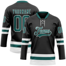 Load image into Gallery viewer, Custom Black Midnight Green-White Hockey Lace Neck Jersey