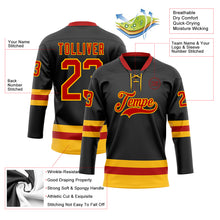 Load image into Gallery viewer, Custom Black Red-Gold Hockey Lace Neck Jersey