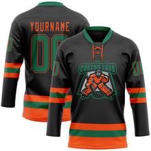 Load image into Gallery viewer, Custom Black Kelly Green-Orange Hockey Lace Neck Jersey