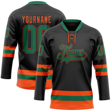 Load image into Gallery viewer, Custom Black Kelly Green-Orange Hockey Lace Neck Jersey