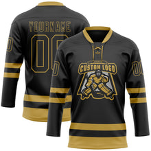 Load image into Gallery viewer, Custom Black Old Gold Hockey Lace Neck Jersey