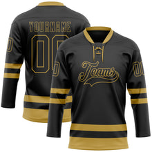 Load image into Gallery viewer, Custom Black Old Gold Hockey Lace Neck Jersey
